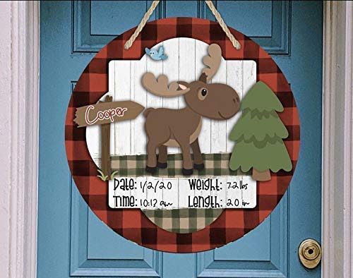 Woodsy Nursery - Hospital Room - Personalized Door Sign - Buffalo Plaid - Gift for Baby Shower