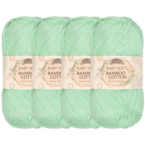 Image of JubileeYarn Baby Soft Bamboo Cotton Yarn - 50g /Skein - Mint Green - 4 Skeins