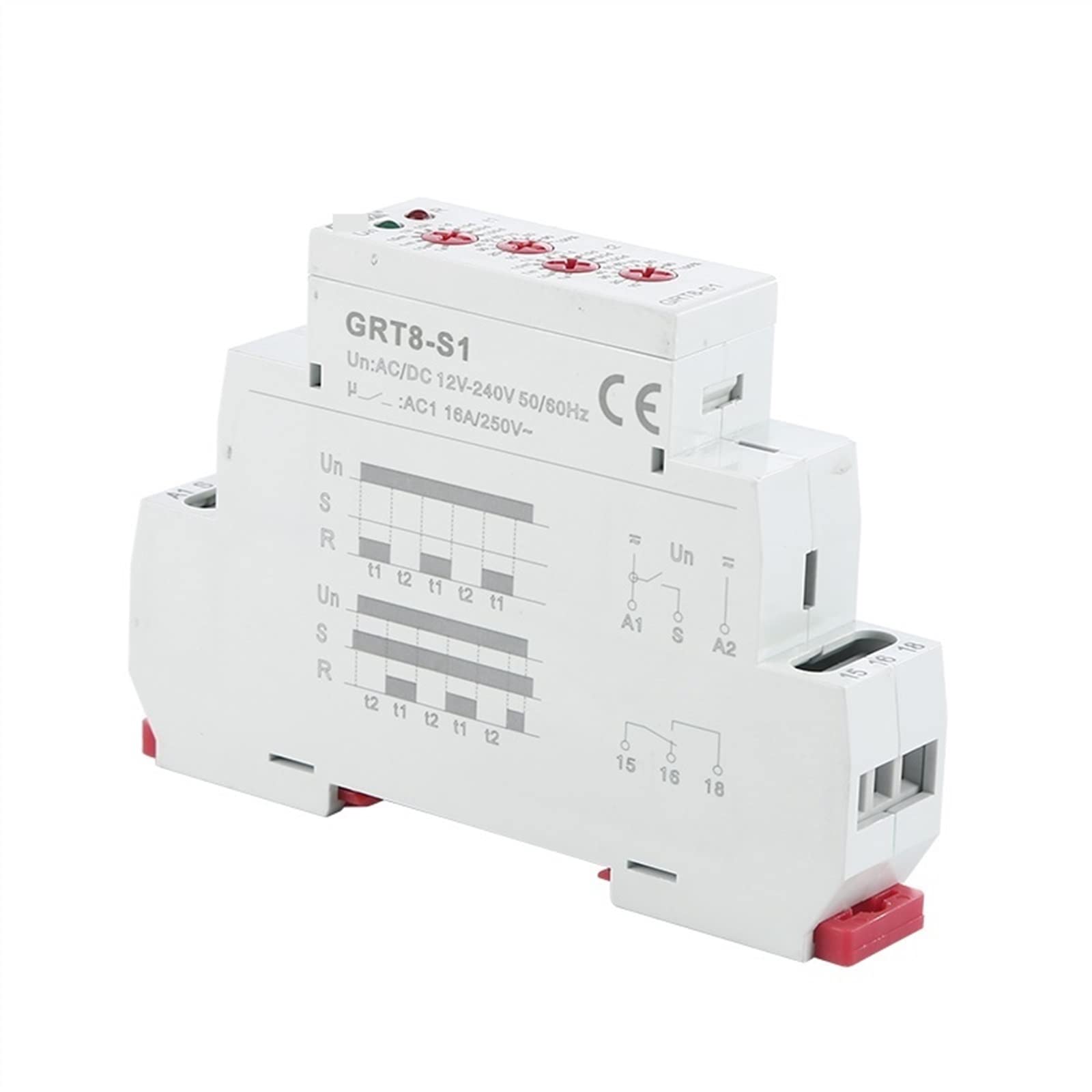 GRT8-S Relè temporizzatore ciclo asimmetrico SPDT 220V 16A AC/DC12V-240V elettronico ripetuto 1 pz(GRT8-S1 AC230V)