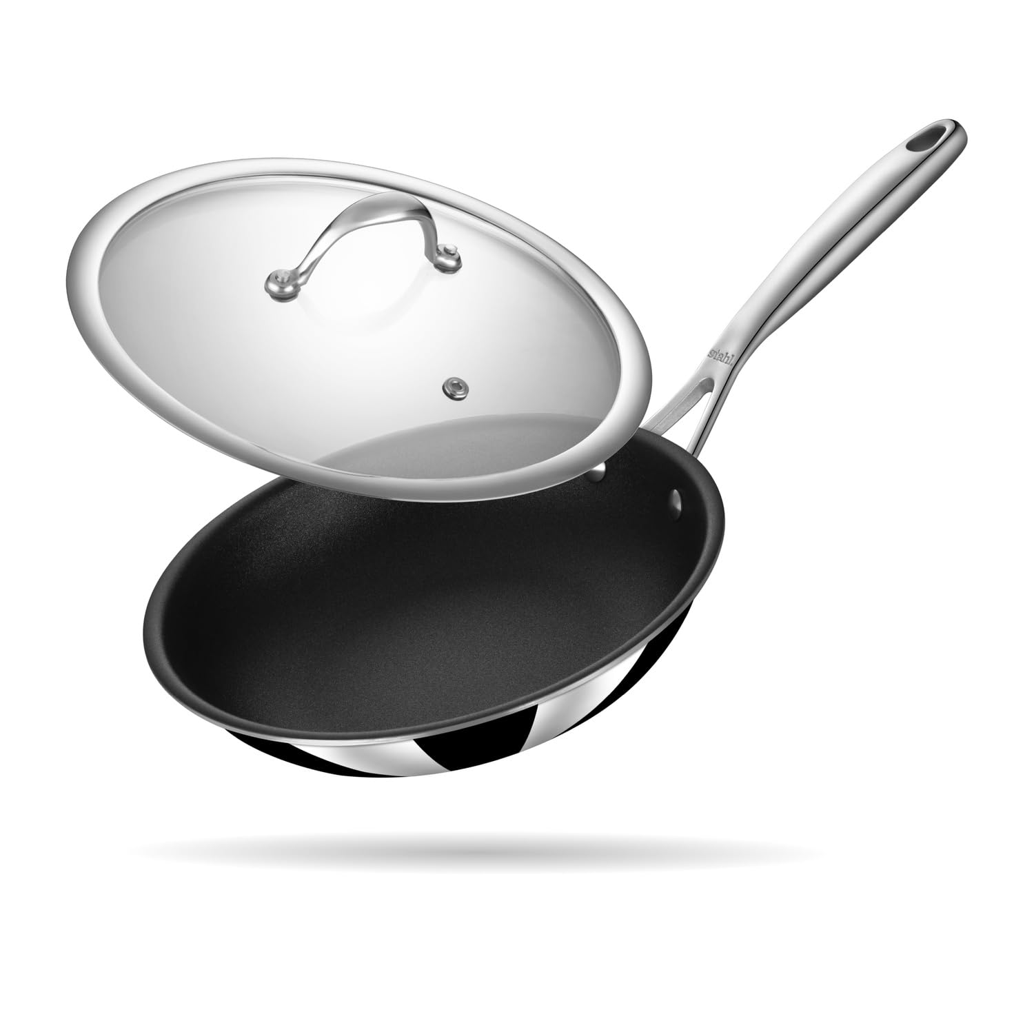 Stahl Artisan Schild 1.3L, 20 cm Frypan Triply Stainless Steel + PEEK-Reinforced Non-Stick Fry Pan | Induction & Gas Compatible | with Glass Lid | Manufacturer Warranty discount deal