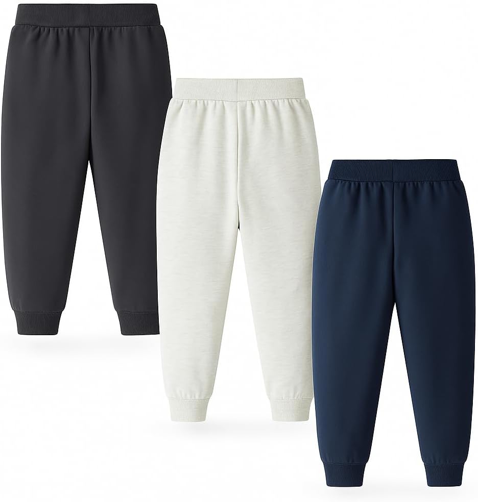 HILEELANG Toddler Boys Cotton Jogger Sweatpants 3 Pack, Soft Adjust Elastic Waist Pants with Pockets, Sizes 12M-7T