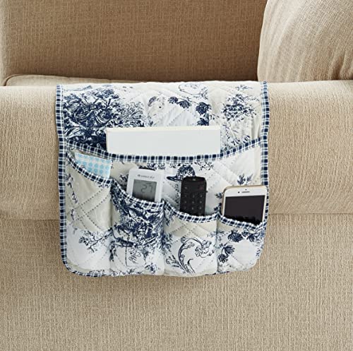 Brilliant Sunshine Toile Couch Sofa Armrest 5 Pockets Organizer, Slip Resistant Recliner Armchair Caddy, Washable Remote Controls Holder, Storage for Magazine, Tablet, Phone, iPad, 35×13