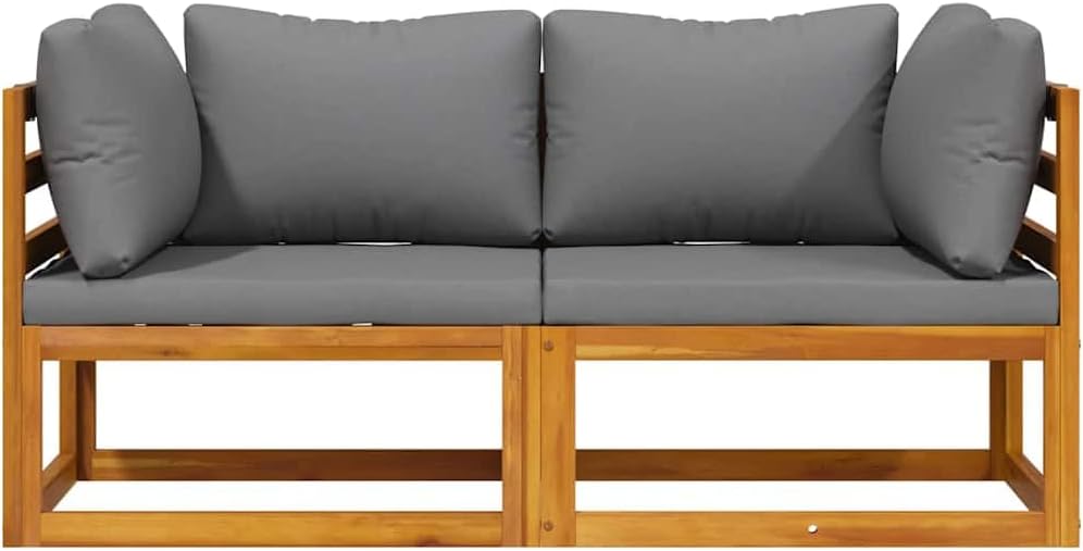 Dark Grey Modular Outdoor Loveseat, 27.6 x 27.6 x 23.6 in Acacia Wood Frame Patio Couch for Balcony Conservatory Garden Seating, Easy Reconfigure Small Patio Sofa Set of 2