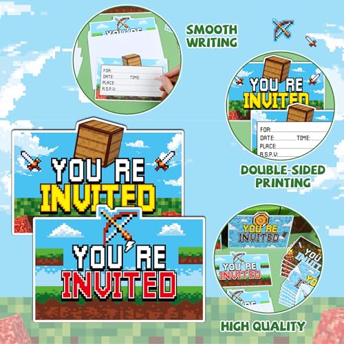 Mining Pixel Party Invitations - 28 Pack