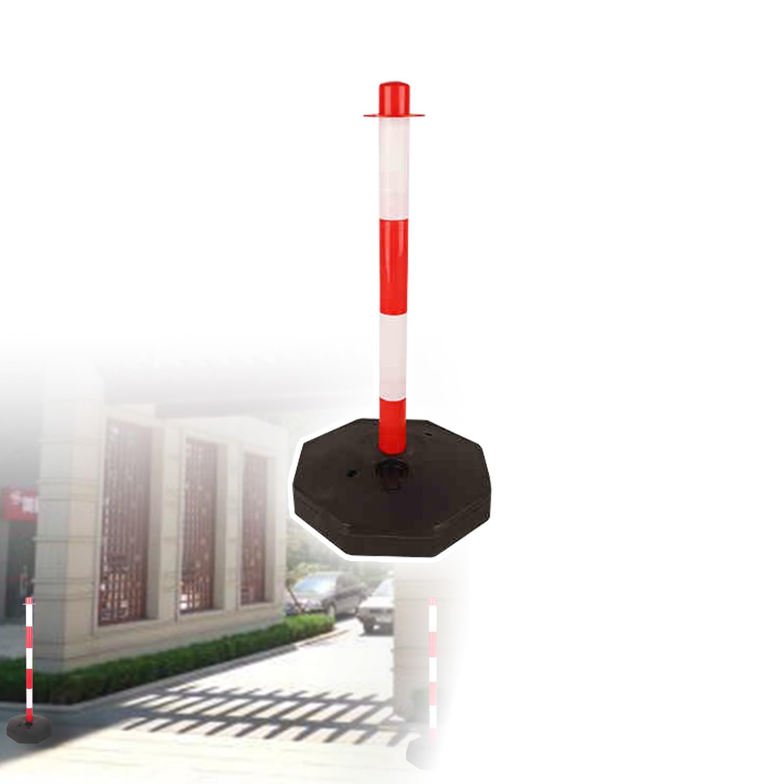 Bolardo de seguridad vial, poste delimitador portátil desmontable con base estable rellenable, conos de seguridad para uso interior y exterior, rojo, 62 cm de alto (24 3/8").