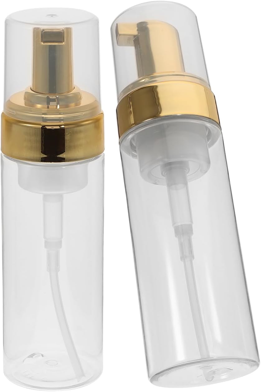 STOBAZA 2pcs Transparent Travel Bottles Empty Cosmetic Bottles with Gold Pump Dispenser Refillable Containers for Shampoo Face Wash Mousse Airtight Design Lightweight and Portable for Random Color