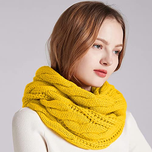 POLG Women Winter Ribbed Circle Loop Scarf Knit Infinity Chunky Cable Knit Scarf Thick Neck Warmer for Women (Yellow, One Size)4