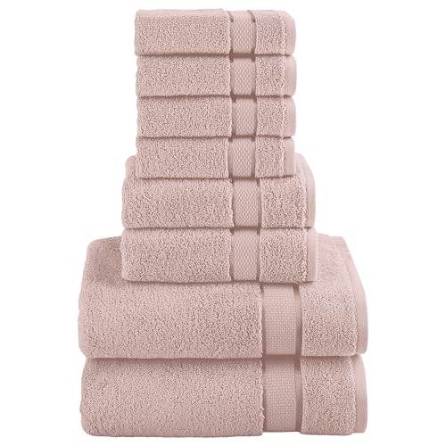 Image of Elegant Comfort Premium Cotton 8-Piece Towel Set, Includes 4 Washcloths, 2 Hand Towels and 2 Bath Towels, 100% Turkish Cotton - Highly Absorbent and Super Soft Towels for Bathroom, Dusty Rose