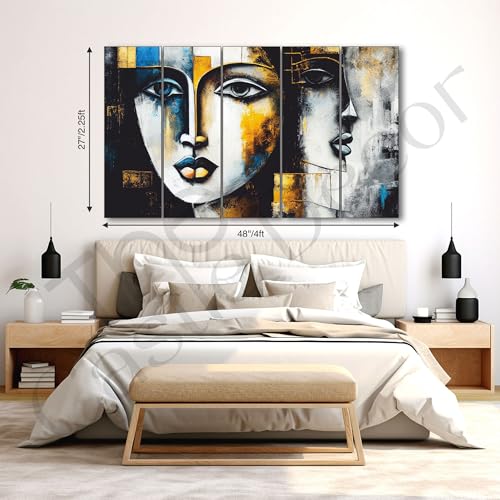Image of The Castle Decor Woman abstract painting with frame Big Size 27x48 Wall art for living room,Bedroom,Drawing room,Hotels-Wooden Framed-301