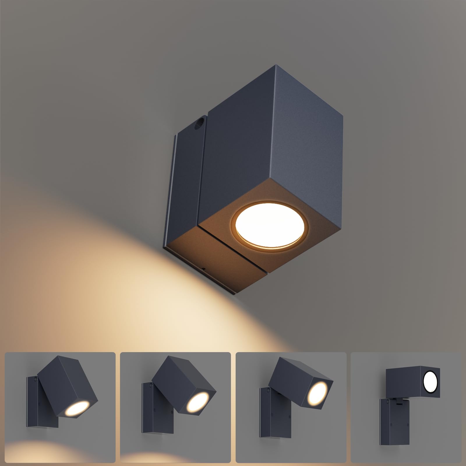 Aipsun 2 PCS LED Lámpara de Pared Interior/Exterior,IP65 Impermeable Apliques de Pared exterior Lámparas de pared de aluminio GU10/90 grados giratorias, casquillo GU10 sin bombilla,Antracita