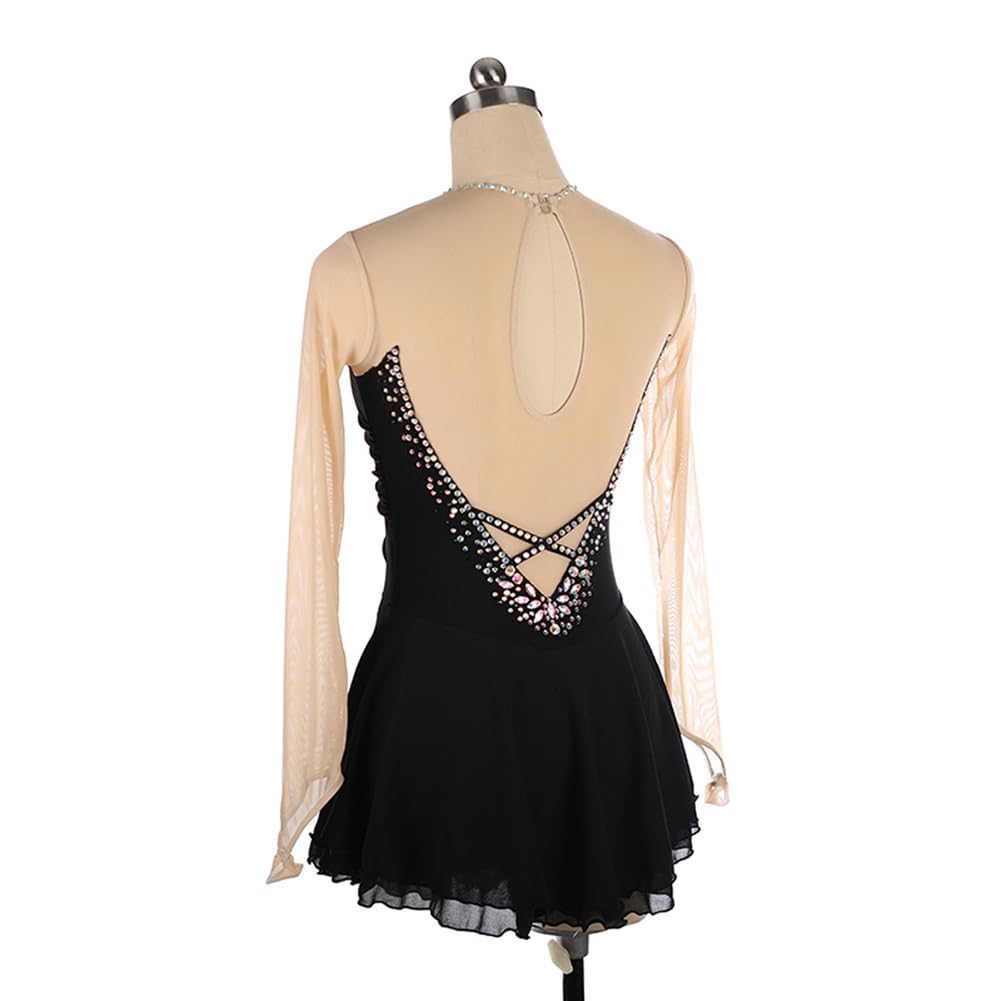 Eiskunstlaufkleider Damen Mädchen Eislaufkleid Blau Langarm Gymnastik Wettbewerb Performance Kostüm für Rollentanz Rock Ballett Kleid