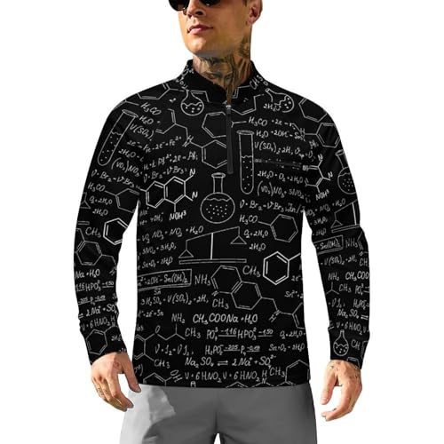Beautiful Chemical Formula Men's Rash Guard Long Sleeves Quick Dry Fishing Workout Shirts with Zipper White
