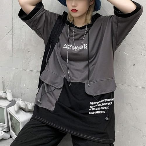 XYXIONGMAO Hooded T-Shirt Loose Large Pockets Colorblock Hoodie Unisex Streetwear Techwear Tee Shirts for Men2