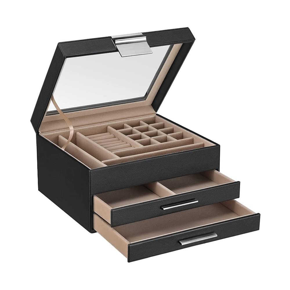 Joyero De Piel Sintética Para Mujeres Y Niñas, Cajas Organizadoras Extraíbles Con Cajones De Espejo Para Anillos, Pendientes, Collares, Pulseras