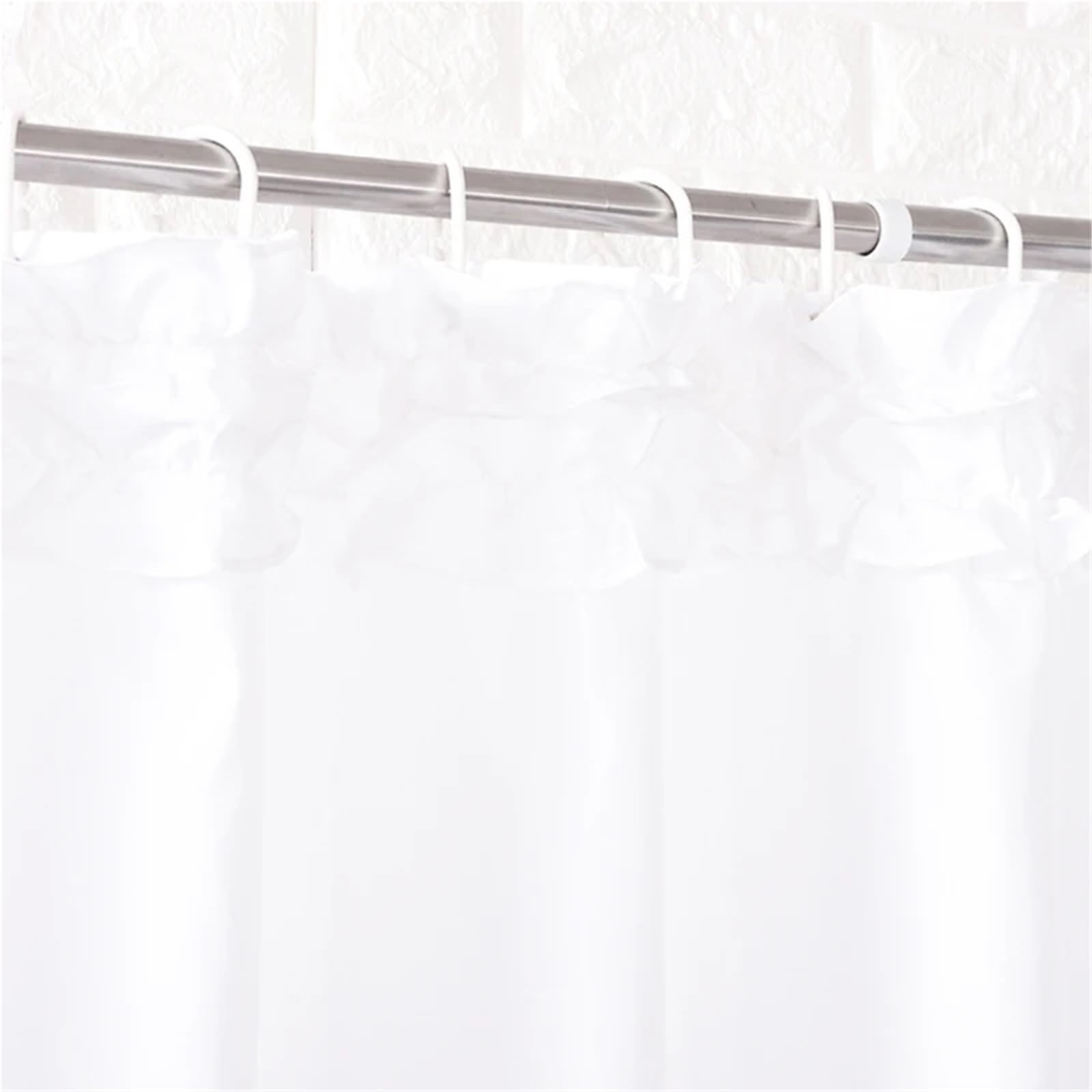 Rideau de Douche Rideau de Douche en Dentelle Blanche, Tissu Polyester, Conception à Volants imperméable avec Crochets, Fournitures Salle Bain