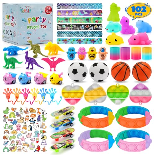 Totbit 102 Pcs Party Favors Toys for Kids 4-8 8-12 3-5, Treasure Chest Box Toys Classroom Carnival Prizes Small Bulk Pop Fidget Toys Pack Pinata Stuffers Birthday Gifts Goodie Goody Candy Bags Fillers