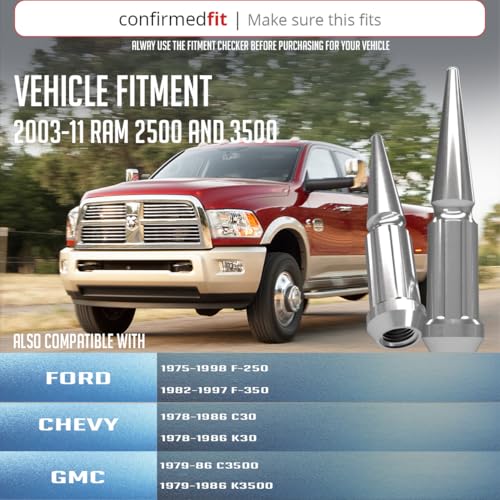 Image of Wheel Accessories Parts 32 Pcs 9 /16 inch-18 Thread Spike Spline 4.40 inch Long Lug Nuts Chrome Truck Spline Hex Fits Ram 2500 3500 | Ford F250 F350 | Chevrolet GMC C20 K20 K30 K35 C2500 C3500