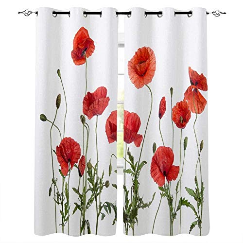 ZLLPRETTY Salon Rideaux Salon Coquelicots Rouges Rideau Voilage Occultant Thermiques Opaque Moderne Lot de 2 décorative Chambre d'enfants L75xA166cm