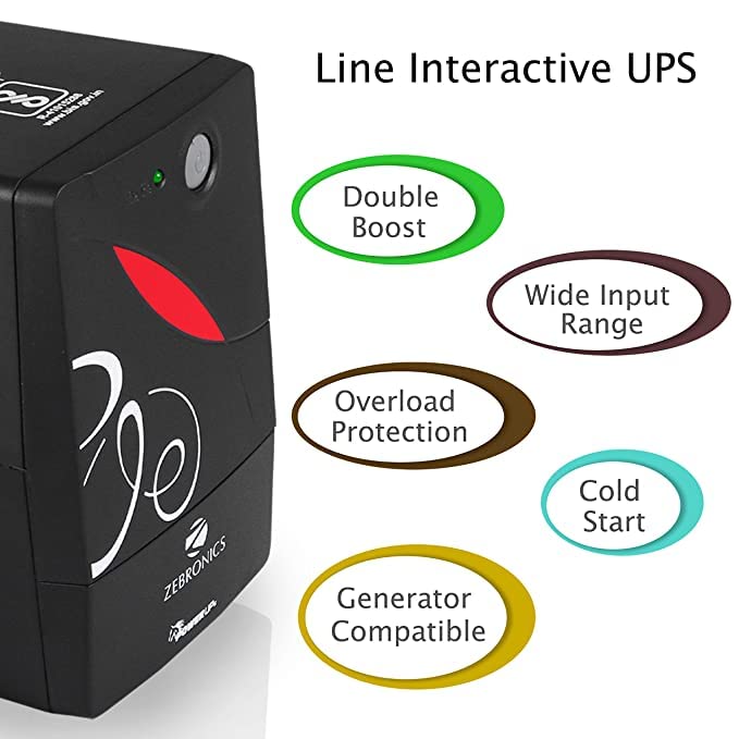 Image of ZEBRONICS Zeb-U725 600VA UPS for Desktop /PC /Computers (not for Routers) with Automatic Voltage Regulation, Black