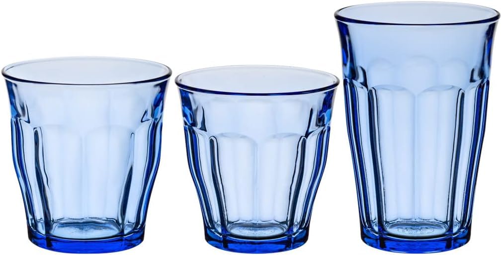 Duralex® Le Picardie® Set mit 18 Gläsern, Marineblau, 25 cl, 31 cl und 36 cl – Wasserglas, Saft, Soda und Cocktail – Hartglas, sehr widerstandsfähig, spülmaschinengeeignet, hergestellt in Frankreich