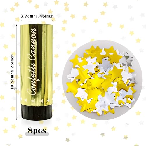 Image of 8 PCS Party Confetti Poppers Cannons for Wedding Birthday Graduation Baby Shower Anniversary Christmas New Year's Party Celebrations Supplies and Favors (8Pcs Gold Silver)
