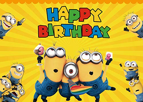 tb minions backdrop yellow cartoon animation cute despicable me minions characters baby kids birthday party decor supplies banner background 5x3ft from amazon shefinds shefinds
