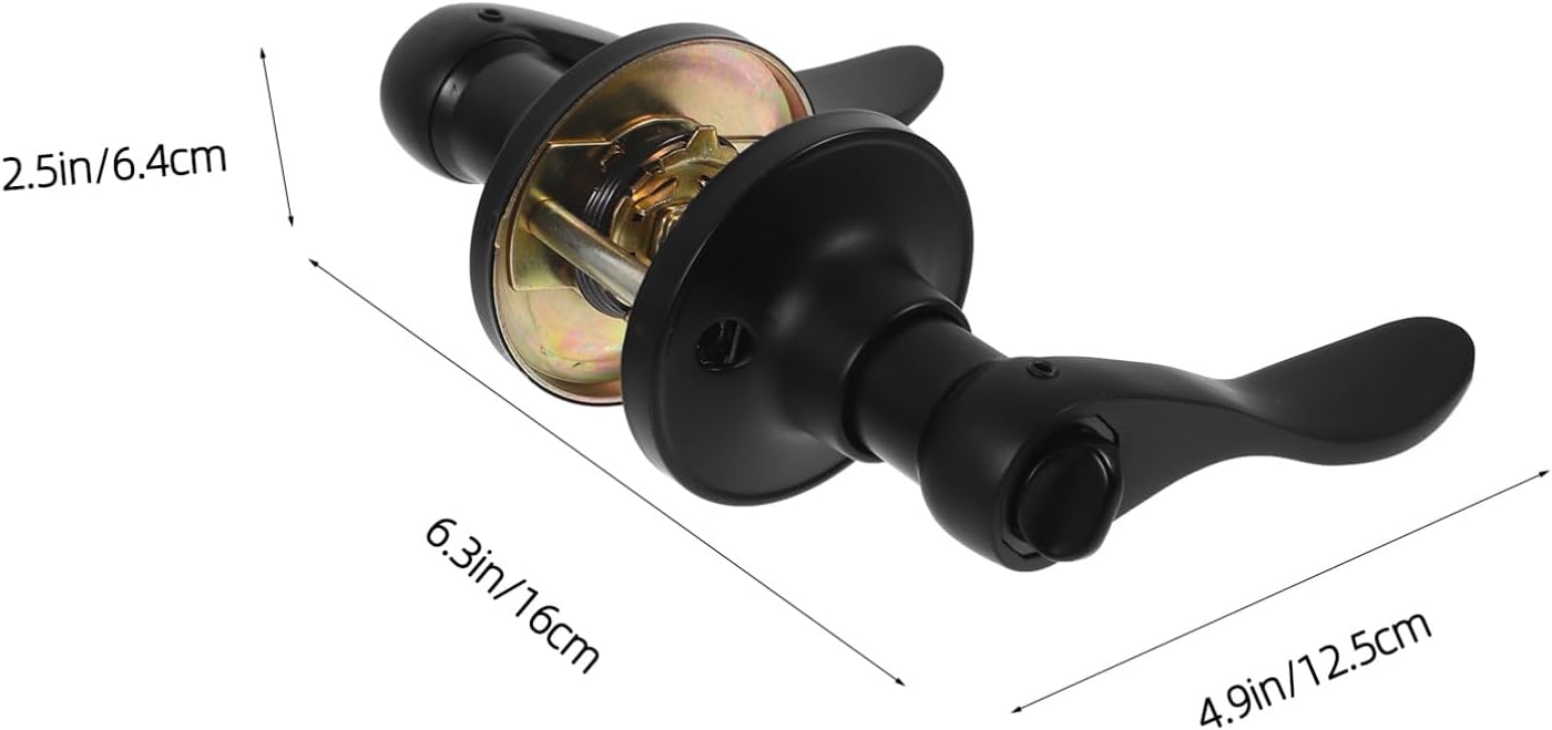 Veemoon Bedroom Door Lever Lock Black Round Hole Door Handle with Privacy Lock for Bathroom and Room 1pcs Set