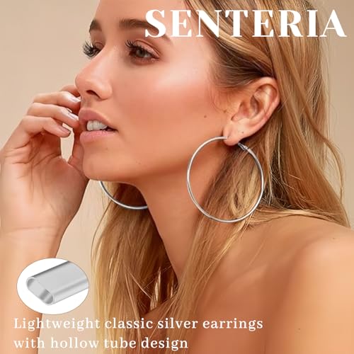 Senteria 2mm Wide 925 Sterling Silver Hoop Earrings for Women Hypoallergenic Lightweight Thin Large Big Gold Hoops Earrings for Women 20/30/50/70MM2