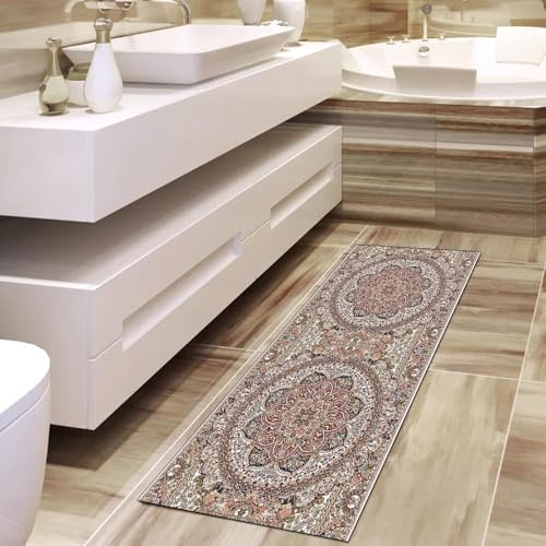Alfombra por metros larga gris de cocina de estilo vintage lavable 4