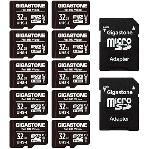GIGASTONE 32GB 10-Pack Micro SD Card, Full HD Video, Surveillance Security Cam Action Camera Drone, 90MB/s Micro SDHC UHS-I U1 C10 Class 10 Cover