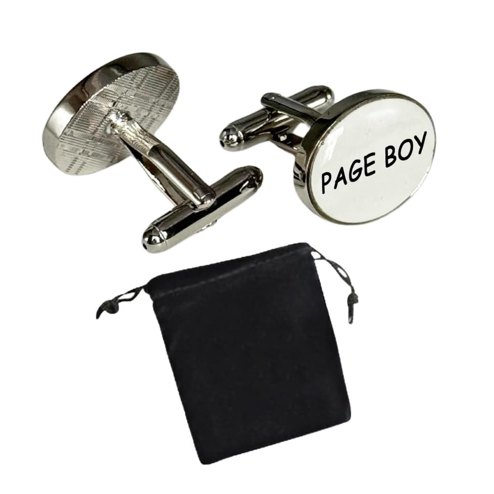 Virens Empourium Men's White Wedding Cufflinks Oval Cufflink, Groom Best Man Usher Page Boy And Many More Titles, Gift Pouch With Every Pair Of Cuff Link (Page Boy)