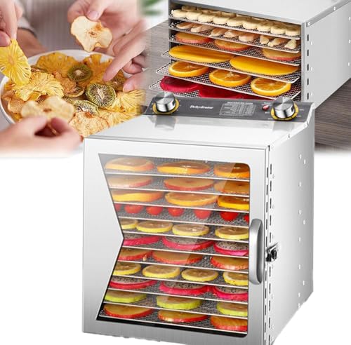 SCLGQUEI Máquina liofilizadora comercial de alimentos, 400 W, 6-12 capas, control de temporizador, rango de temperatura de 35 a 90 °C, ventilador de 6 pulgadas para frutas y verduras
