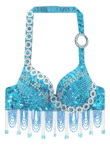 Jelory Women's Belly Dance Bra Top Sparkle Glittering Rhinestone Tassel Bras Adjustable Straps Underwear3