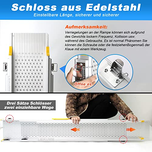 LIEKUMM Rollstuhlrampe für Treppen, 300cm Teleskop Auffahrrampe Rollstuhl