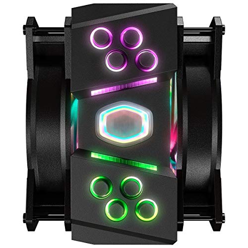 Cooler Master MA410M: unità di raffreddamento ad aria per CPU, sistema di raffreddamento tower, 4 tubi di scambio di calore, 2 ventole MF120R ARGB da 120 mm, illuminazione RGB indirizzabile