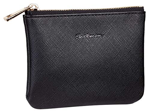 Image of Chelmon Leather Coin Purse Pouch Change Purse With Zipper For Men Women (CH Black)