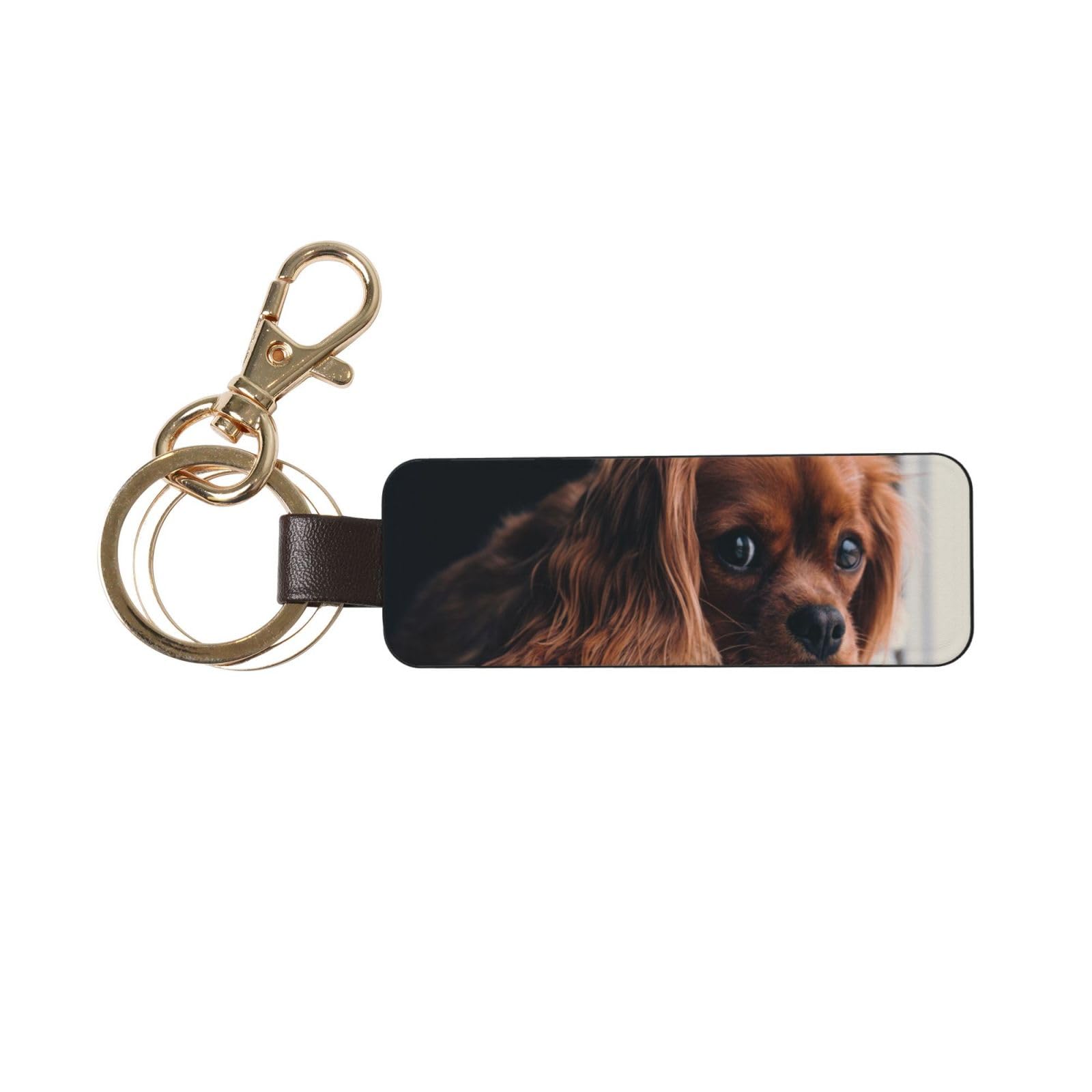 Hcmuxisen Unisex As Picture Ruby Cavalier King Charles Spaniel Puppy Dog, Pu Leather Keychain, Keychains Keyring Key Chain Ring 1 Pc