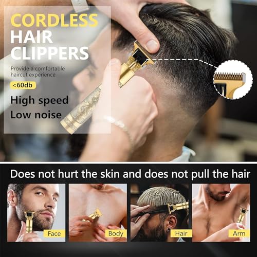 Image of GLAKER Trimmer Men, Beard Trimmer for Men, Professional Hair Clipper, Cordless Electric Shaver for Beard, Hair, Mustache, and Face, Zero Gapped T-Blade Clippers with 4 Size Hair Combs, Perfect Men's Grooming Kit (GOLD METAL )