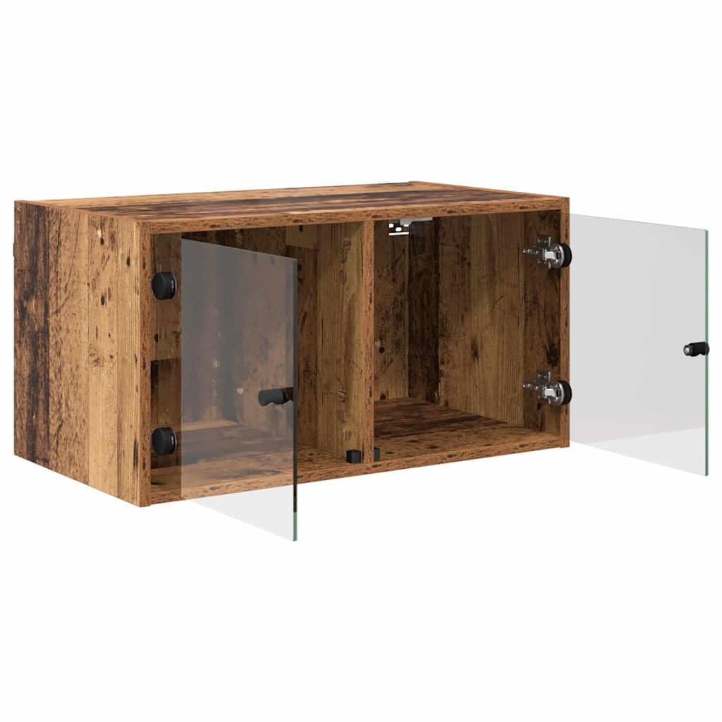 2er Set Wandschränke Altholz Optik, 68x37x35 cm Hängeschrank mit Glastüren, Holzwerkstoff, für Wohnzimmer und Büro