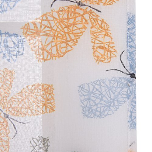 Image of Deconovo Decorative Blackout Printed White Sheer 84 Inch Length-Rod Pocket Voile Drape Curtains for Bedroom, 42W x 84L Inch, Blue Green and Orange
