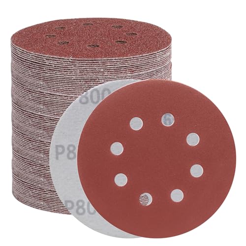 BODHTAT ディスクペーパー 125mm #800番 100枚入セット サンダー ペーパー マジック式 8穴 サンディングペーパー 丸型 サンディングディスク 電動サンダー用サンドペーパー 木工DIY作業に 車の研磨 ヘッドライトの研磨 金属磨き用