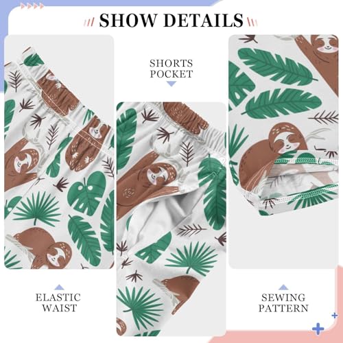 Sloth Palm Leaf Print Boys Long Pants Soft Trousers Elastic Waist Kids Lounge Bottoms with Pockets S-XL4