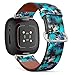 CJBROES Replacement Leather Watch Band, Compatible with Fitbit Versa 3 and Fitbit Sense of Wristband Bracelet Accessory - Blue Tropical