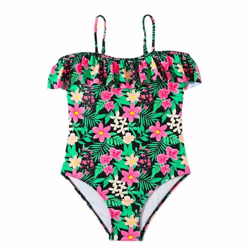 Girls Swimsuit One Piece Kids Spaghetti Strap Bathing Suit Ruffle Beach Floral Print Swimwear Swimming Suit Summer