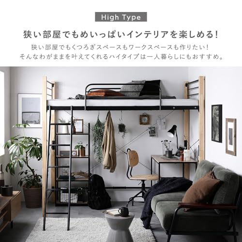 RASIK ロフトベッド ロータイプ シングル フレームのみ ブラウン×ブラック 異素材MIX スチール 頑丈 大人用 Secrete スクレート の商品画像 8