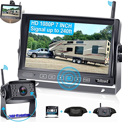 Flash Deals - 50% OFF Trailer Backup Camera Wireless with 7'' Touch Key Monitor,HD 1080P Highway Observation No Delay Rear View Camera Compatible with Furrion Pre-Wired for RVs Truck 5th Wheel Harvester Crane -DoHonest S36