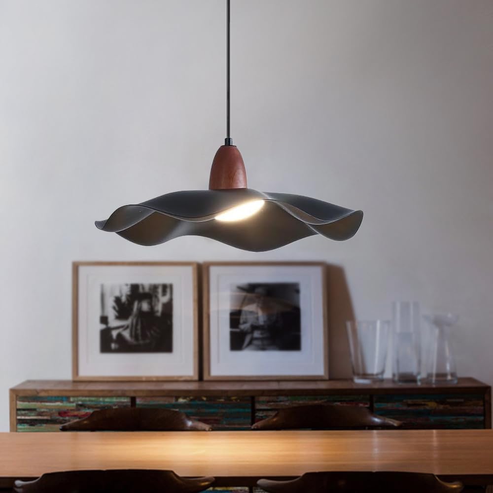 NanFeng 16“Black Large Pendant Light Kinchen Island, Lotus Hanging Lighting Fixture with Remote Control,Vintage Dimmable LED Chandelier with 3 Color for Dining Room Hallway Bedroom Living Room