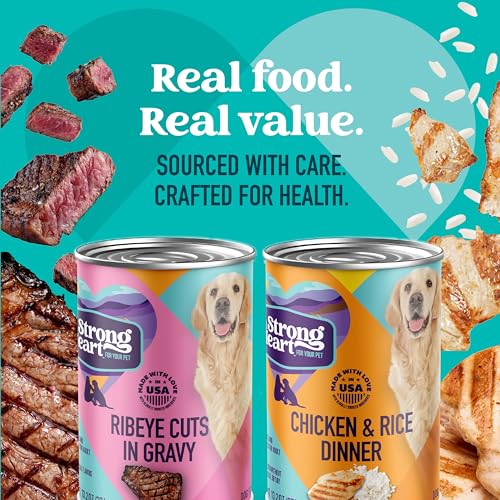 Image of A Strong Heart Wet Dog Food Variety Pack - Ribeye Cuts in Gravy & Chicken Rice Chopped Dinner | All Life Stages | Complete & Balanced | Real Beef & Chicken | Made in USA | 12-Pack