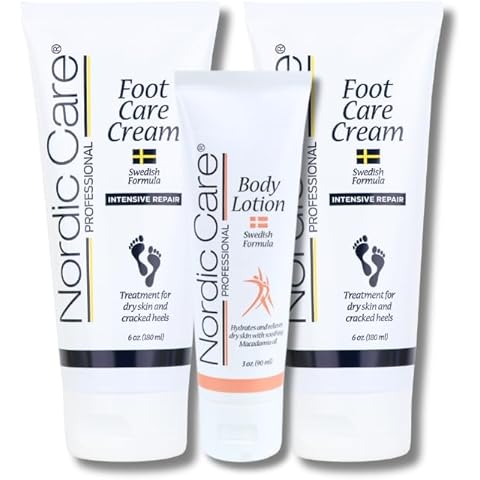 Nordic Care Foot Cream & Body Lotion - Intensive Repair 1 Body Lotion (3oz) & 2 Foot Cream (6oz) with Urea & Macadamia Oil for Cracked Heels & Dry Skin, Provide Hydration & Prevent Cracking Cover