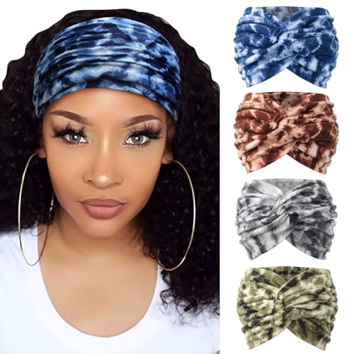 Image of DRESHOW 4 Pack Turban Headbands for Women Wide Vintage Head Wraps Knotted Cute Hair Band Accessories